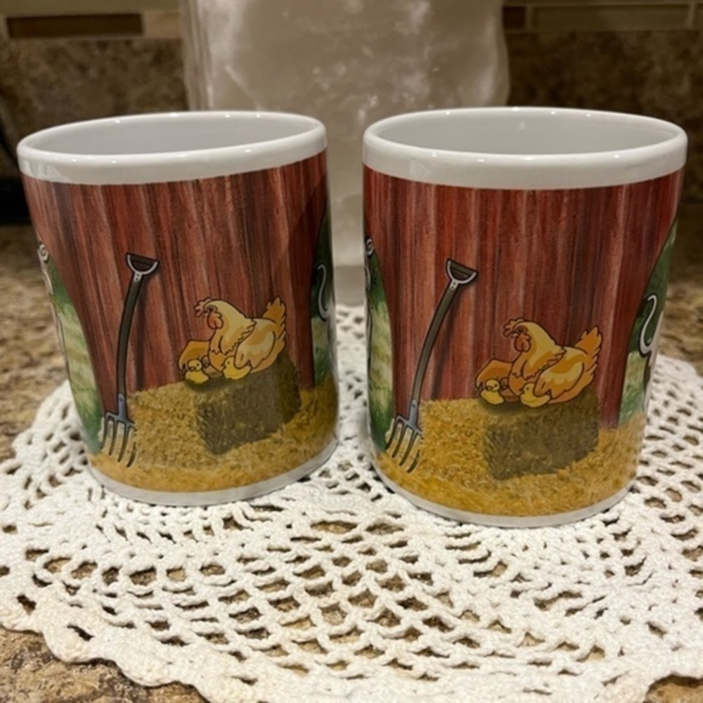 Houston Harvest Fun Cow and Barn Farm Mug Set of Two Coffee Tea - Picture 12 of 13